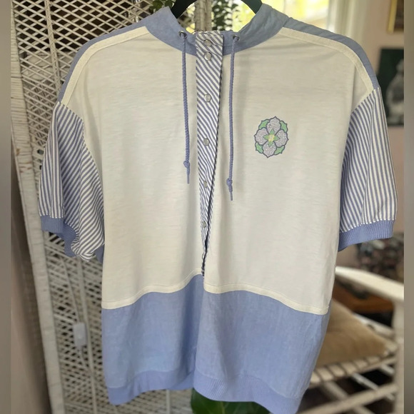 VINTAGE 90’s Blast Blues Grandmacore Size Large Polo Pullover Snap Buttons - Picture 5 of 12